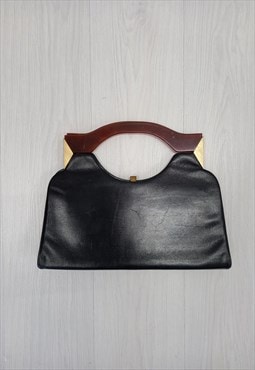 90s Vintage Leather Handbag Gold Hardware