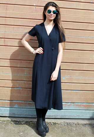 VINTAGE 90S NAVY WRAP MIDI DRESS
