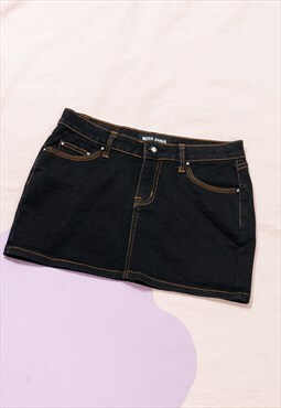 Vintage Denim Skirt Y2K Middle Rise Grunge Mini in Black