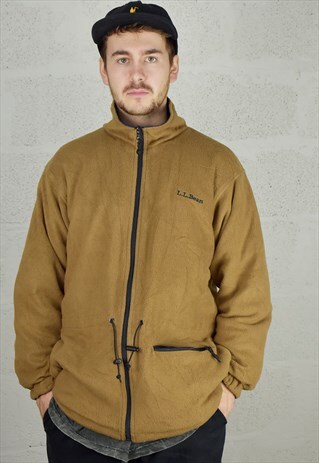 UNISEX 90S BEIGE & NAVY REVERSIBLE L.L.BEAN FLEECE JACKET
