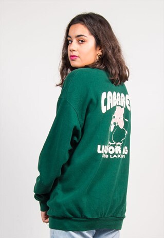 VINTAGE 90'S GREEN USA AMERICA SWEATSHIRT JUMPER