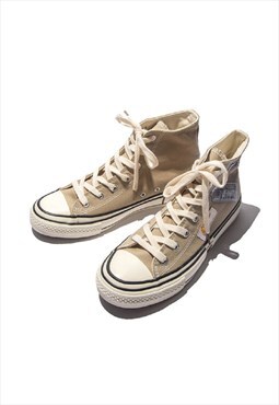 Retro classic patch sneakers high tops shoes in brown