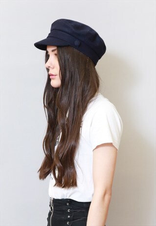 VINTAGE 1970'S STYLE BLUE WOOL BAKER BOY HAT