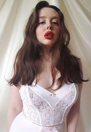 VINTAGE 80S SHEER LACE BONED BASQUE BRALETTE IN WHITE
