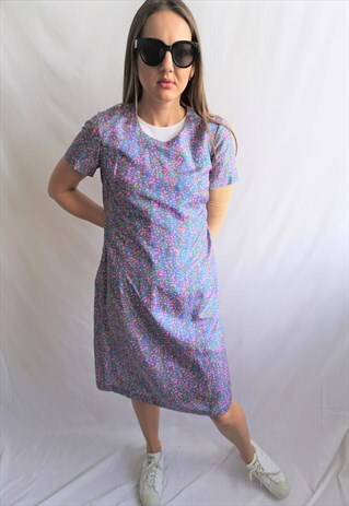 VINTAGE SUMMER MIDI DRESS DRESSES SHORT SLEEVES FLORAL