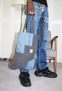 Vintage 90s Blue Denim Reworked Carhartt Tote Bag