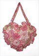 PINK VINTAGE FLORAL RUFFLE HEART TOTE BAG