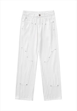 Cowboy jeans grunge patch denim pants in white