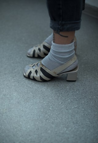 VINTAGE 80'S GOLDEN/SILVER SNAKE SKIN LOOKS SANDALS