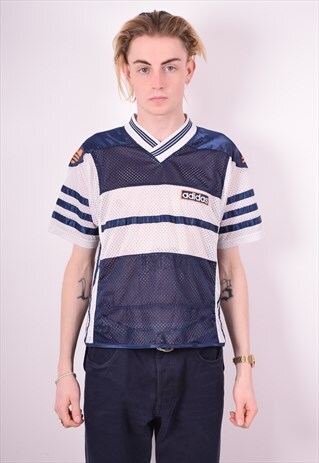 ADIDAS MENS VINTAGE JERSEY SMALL BLUE 90'S