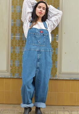 Dickies Mid Blue Denim Relaxed Fit Dungaree Overalls