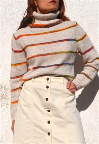 Multi color wool blend turtle neck sweater