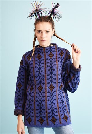 80'S RETRO NORDIC CHUNKY WOOL KNIT CHRISTMAS JUMPER