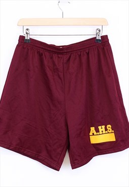 Vintage Sports Shorts  Burgundy With Spell Out Print 90s 