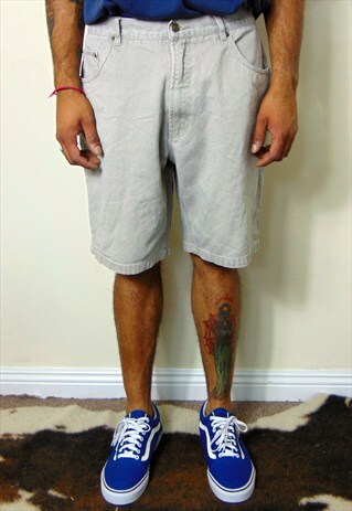 90S CLASSIC HIGH WAIST STONE GREY DENIM SHORTS 34