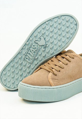 WALK IN PITAS CHUNKY TAUPE SUEDE SKATE SHOES FOR WOMEN