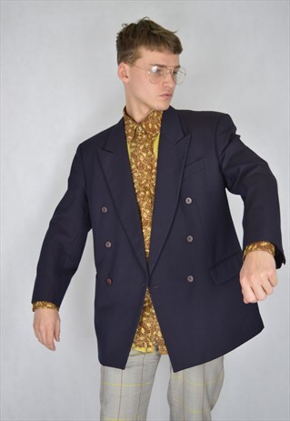 VINTAGE DARK BLUE CLASSIC OVERSIZE RAVE BLAZER