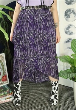 Retro Y2K Purple Abstract Spotty Pattern Festival Midi Skirt