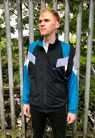 VINTAGE ADIDAS RARE ZIP THROUGH TRACKSUIT SHELL BLACK JACKET