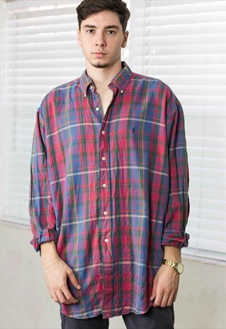 VINTAGE RALPH LAUREN CHECKED FLANNEL SH SHIRT LOGO 90S L 10
