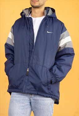 Vintage Nike Y2K Puffer Jacket in Blue L