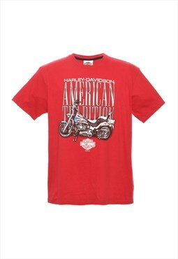 Vintage Red Harley Davidson Printed T-shirt - L
