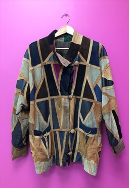 Vintage 80s Suede Leather Jacket Brown Patchwork