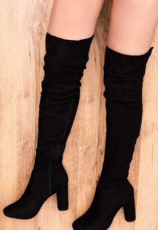 LINCOLN BLOCK HEEL OVER KNEE TALL BOOTS - BLACK