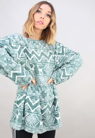VINTAGE 90S OVERSIZED PATTERNED FLUFFY FLEECE