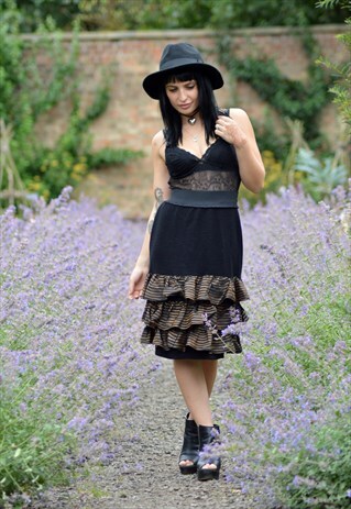 VINTAGE BLACK/BRONZE RUFFLE SKIRT
