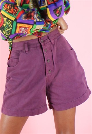 VINTAGE 90S DENIM SHORTS Y2K PURPLE HIGH WAISTED FESTIVAL
