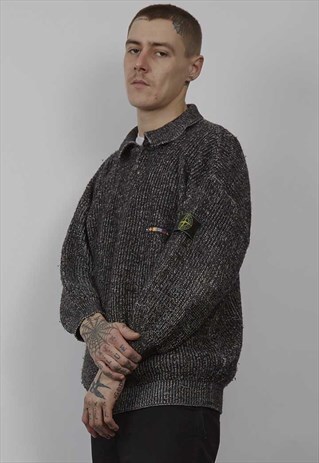 VINTAGE 90'S STONE ISLAND DARK GREY SPECKLE JUMPER
