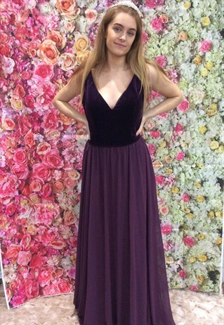 V NECK PROM, EVENING OR BRIDESMAIDS CHIFFON/VELVET DRESS