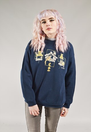 VINTAGE SQUIRREL & BIRD SWEATER NAVY BLUE