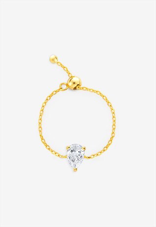 Gold Teardrop Stone Adjustable Chain Ring