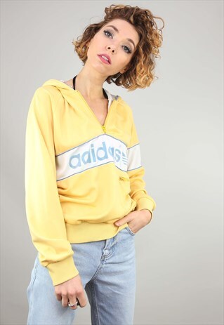 VINTAGE YELLOW ADIDAS 1/4 ZIP PULL OVER TRACK TOP