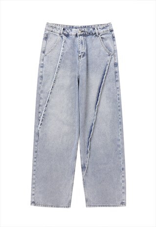 WASHED OUT JEANS DENIM CUT WIDE PANTS IN LIGHT BLUE
