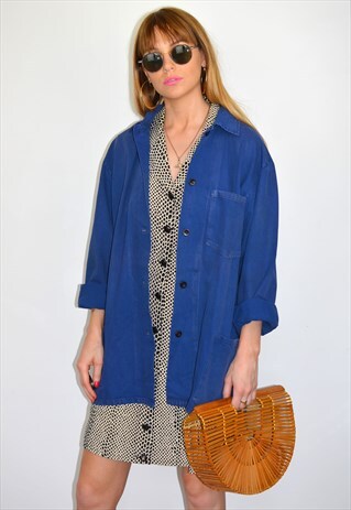 VINTAGE BLUE DENIM FRENCH CHORE SHIRT JACKET