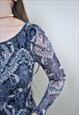 Y2K MESH SHIRT, PAISLEY PULLOVER TOP MEDIUM SIZE STRETCHY 