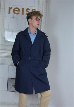 Vintage 90's Dark Navy Blue Casual Suit Long Trench Coat