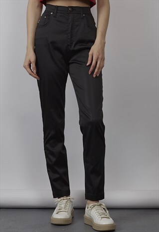 RARE VINTAGE 90'S MOSCHINO BLACK SATIN-FEEL SLIM FIT JEANS