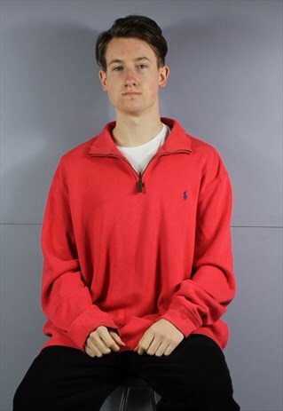 VINTAGE POLO RALPH LAUREN 1/4 ZIP SWEATSHIRT IN PINK WITH EM