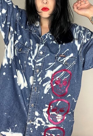 WILD SIDE - HAND PAINTED/ACID WASH REWORKED DENIM SHIRT