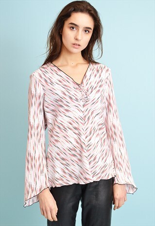 90'S RETRO KITSCH ABSTRACT PATTERN PARTY TOP BLOUSE