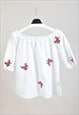 Vintage 90s white embroidered blouse in white