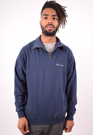 CHAMPION MENS VINTAGE SWEATSHIRT JUMPER LARGE NAVY BLUE 90S