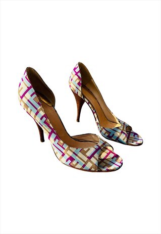 FENDI HEELS ZUCCA ZUCCHINO OPEN TOE FF LOGO D'ORSAY EU 37