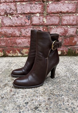 Brown Leather Heeled Ankle Boots by Coach UK 4