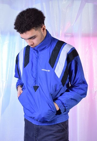VINTAGE ADIDAS BLUE AND BLACK WINDBREAKER JACKET