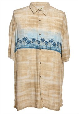 Blue & Cream Island Shores Beach Print Hawaiian Shirt - XL